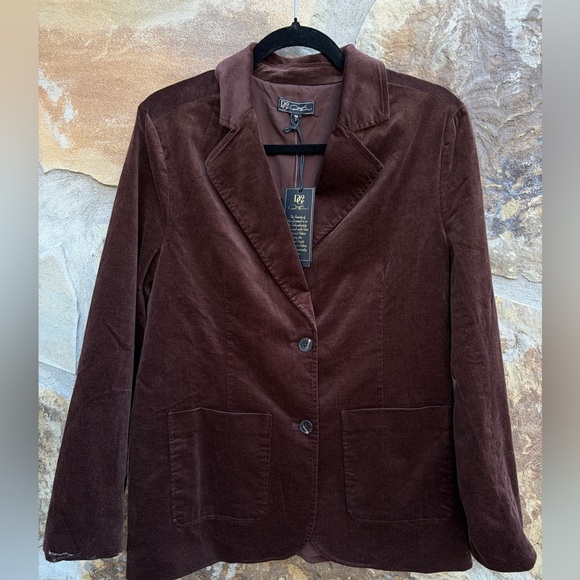 DG2 Diane Gilman Brown Velvet Stretch Blazer Jacket Career Office Boardroom - Picture 2 of 6